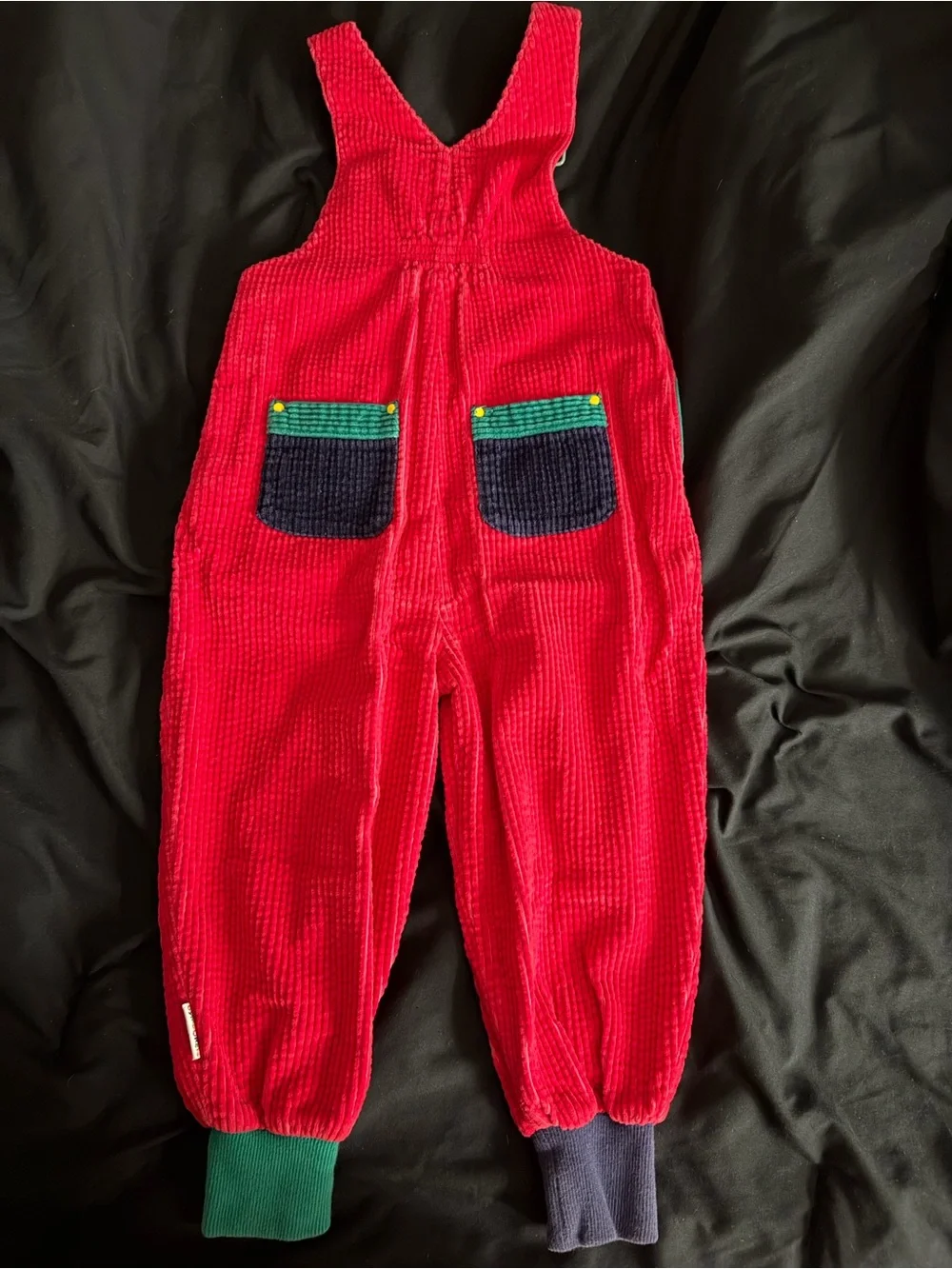 Gymboree Red Corduroy Overalls with Green & Navy Patches